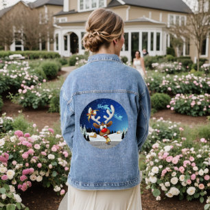 Funny Reindeer Peeking Christmas Meme Denim Jacket