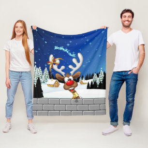 Funny Reindeer Peeking Christmas Meme  Fleece Blanket