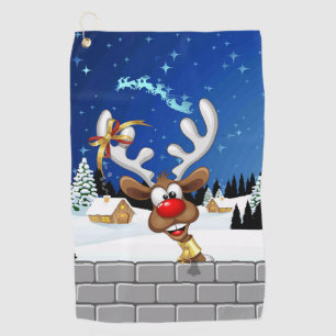 Funny Reindeer Peeking Christmas Meme Golf Towel