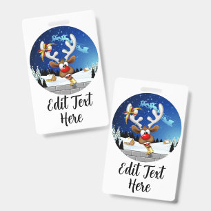 Funny Reindeer Peeking Christmas Meme ID Badge