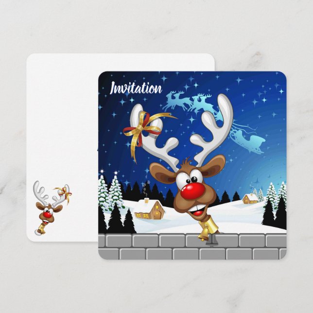 Funny Reindeer Peeking Christmas Meme  Invitation (Front/Back)