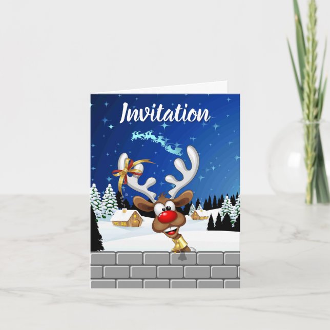 Funny Reindeer Peeking Christmas Meme  Invitation (Front)