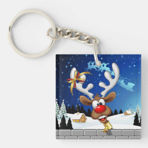 Funny Reindeer Peeking Christmas Meme  Key Ring
