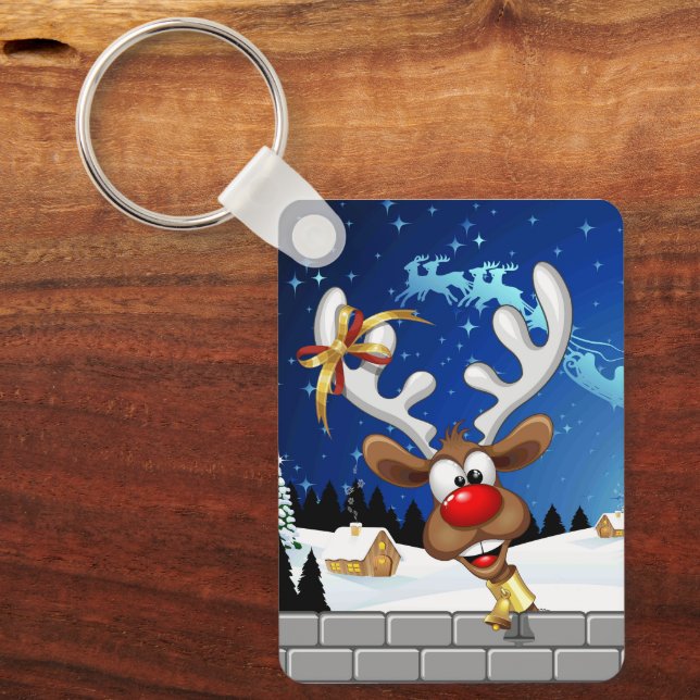 Funny Reindeer Peeking Christmas Meme  Key Ring (Front)