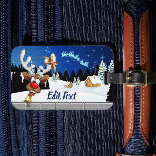 Funny Reindeer Peeking Christmas Meme Luggage Tag