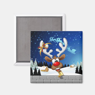 Funny Reindeer Peeking Christmas Meme Magnet
