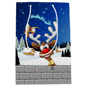 Funny Reindeer Peeking Christmas Meme Medium Gift Bag