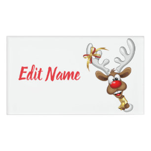 Funny Reindeer Peeking Christmas Meme  Name Tag