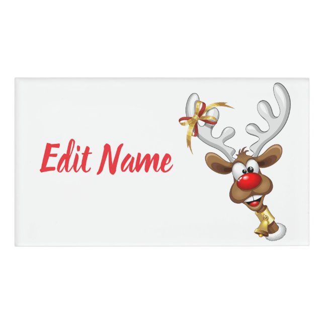 Funny Reindeer Peeking Christmas Meme  Name Tag (Front)