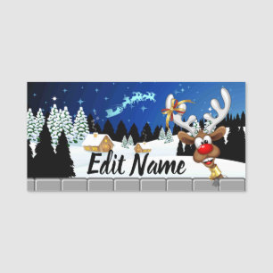 Funny Reindeer Peeking Christmas Meme  Name Tag