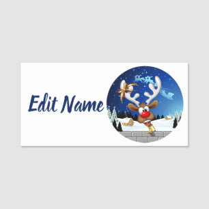Funny Reindeer Peeking Christmas Meme  Name Tag