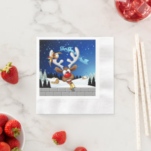 Funny Reindeer Peeking Christmas Meme Napkin