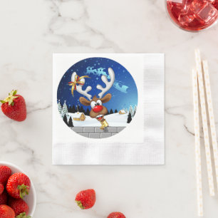 Funny Reindeer Peeking Christmas Meme Napkin