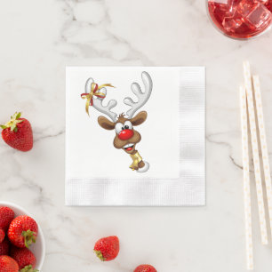 Funny Reindeer Peeking Christmas Meme Napkin