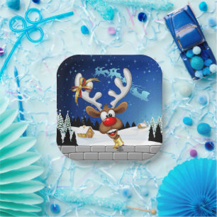 Funny Reindeer Peeking Christmas Meme  Paper Plate