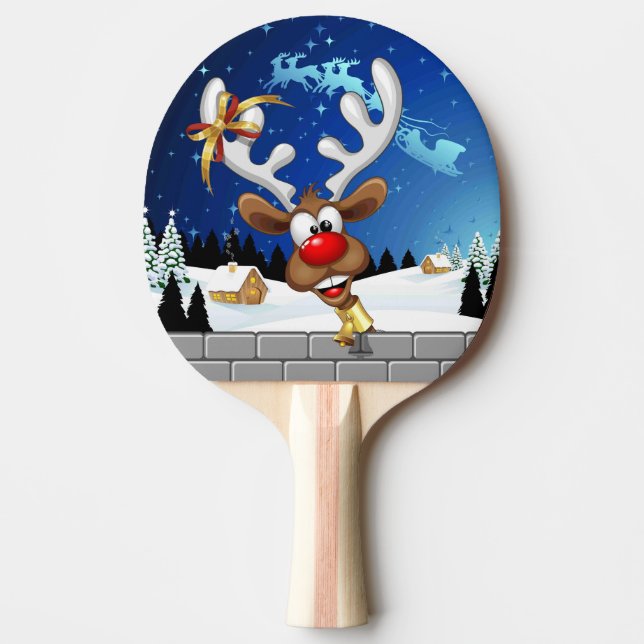 Funny Reindeer Peeking Christmas Meme  Ping Pong Paddle (Front)
