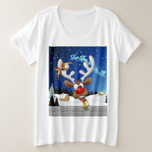 Funny Reindeer Peeking Christmas Meme  Plus Size T-Shirt