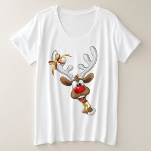Funny Reindeer Peeking Christmas Meme  Plus Size T-Shirt