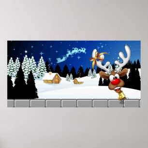 Funny Reindeer Peeking Christmas Meme  Poster