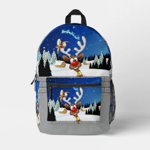 Funny Reindeer Peeking Christmas Meme Printed Backpack
