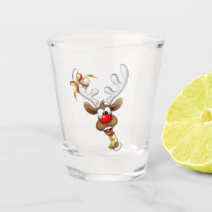 Funny Reindeer Peeking Christmas Meme Shot Glass