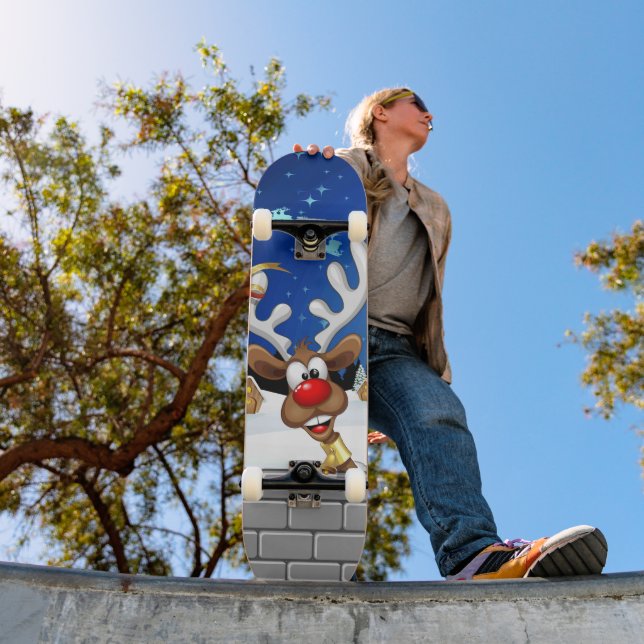 Funny Reindeer Peeking Christmas Meme  Skateboard (Outdoor 1)