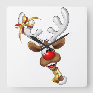 Funny Reindeer Peeking Christmas Meme  Square Wall Clock