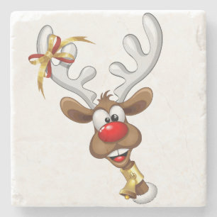 Funny Reindeer Peeking Christmas Meme Stone Coaster