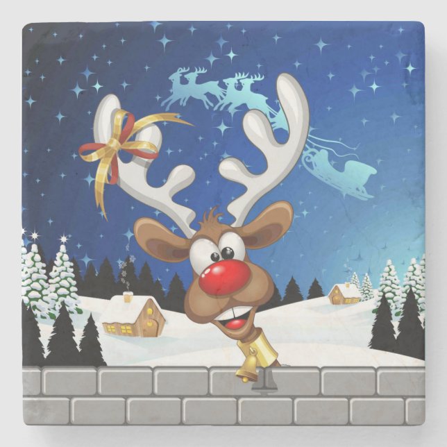 Funny Reindeer Peeking Christmas Meme  Stone Coaster (Front)