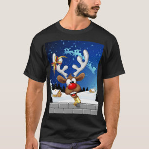 Funny Reindeer Peeking Christmas Meme T-Shirt