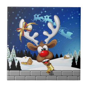 Funny Reindeer Peeking Christmas Meme Tile