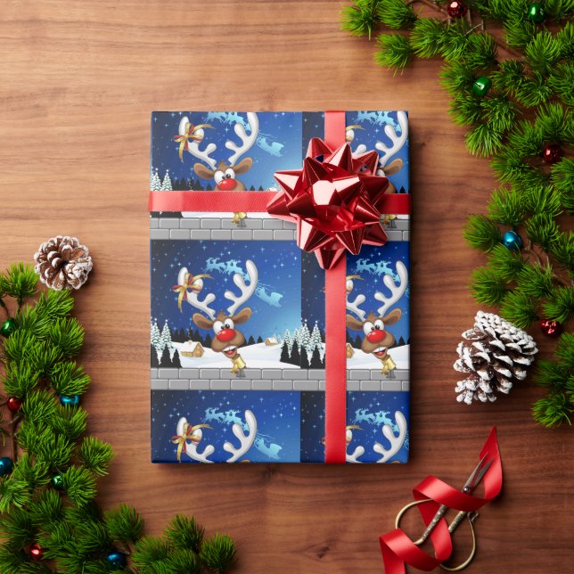 Funny Reindeer Peeking Christmas Meme  Wrapping Paper (Holiday Gift)