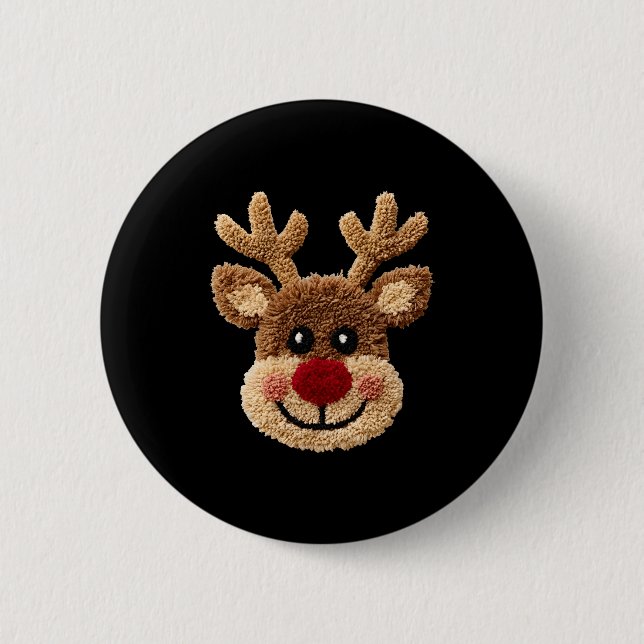 Funny Reindeer Rudolph Crochet Merry Christmas Xma 6 Cm Round Badge (Front)