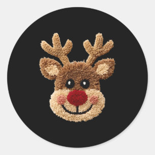 Funny Reindeer Rudolph Crochet Merry Christmas Xma Classic Round Sticker