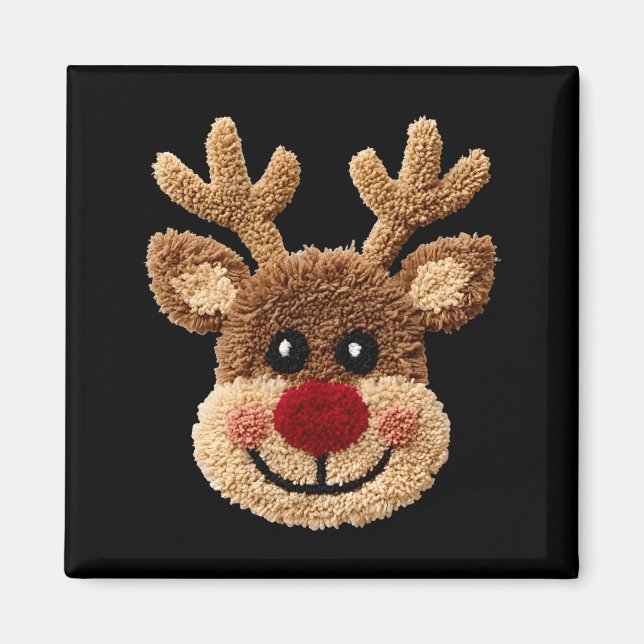 Funny Reindeer Rudolph Crochet Merry Christmas Xma Magnet (Front)