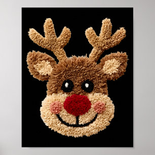 Funny Reindeer Rudolph Crochet Merry Christmas Xma Poster