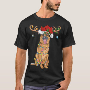Funny Reindeer Santa Hat German Shepherd Christmas T-Shirt
