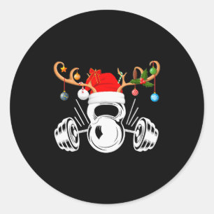 Funny Reindeer Santa Hat Weightlifting Fitness Chr Classic Round Sticker