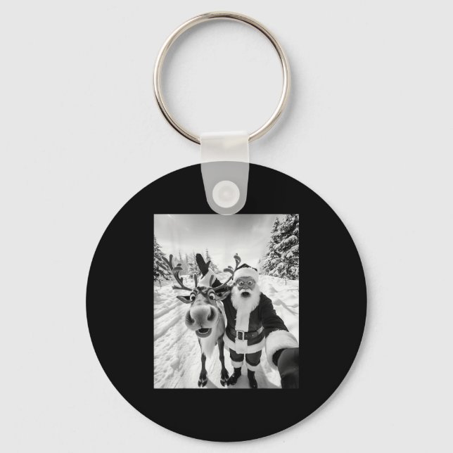 Funny Reindeer Santa Selfie Christmas Party Xmas P Key Ring (Front)