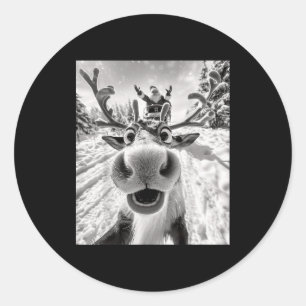 Funny Reindeer Selfie Christmas  Classic Round Sticker