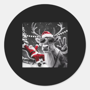 Funny Reindeer Selfie Christmas  Classic Round Sticker