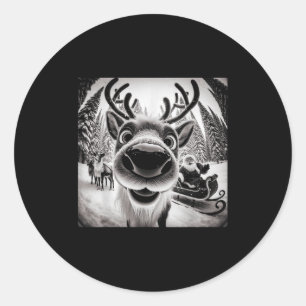 Funny Reindeer Selfie Christmas Classic Round Sticker