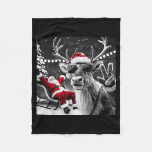 Funny Reindeer Selfie Christmas  Fleece Blanket
