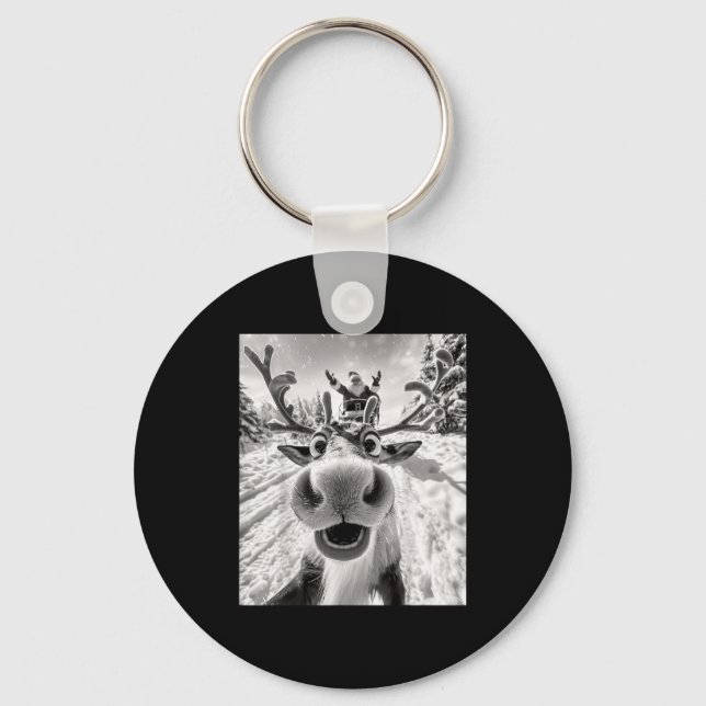 Funny Reindeer Selfie Christmas  Key Ring (Front)
