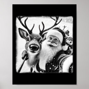 Funny Reindeer Selfie Christmas Santa Claus Xmas C Poster