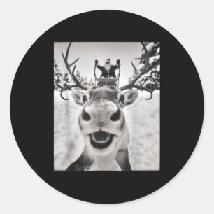 Funny Reindeer Selfie Christmas Santa Funny Kids  Classic Round Sticker