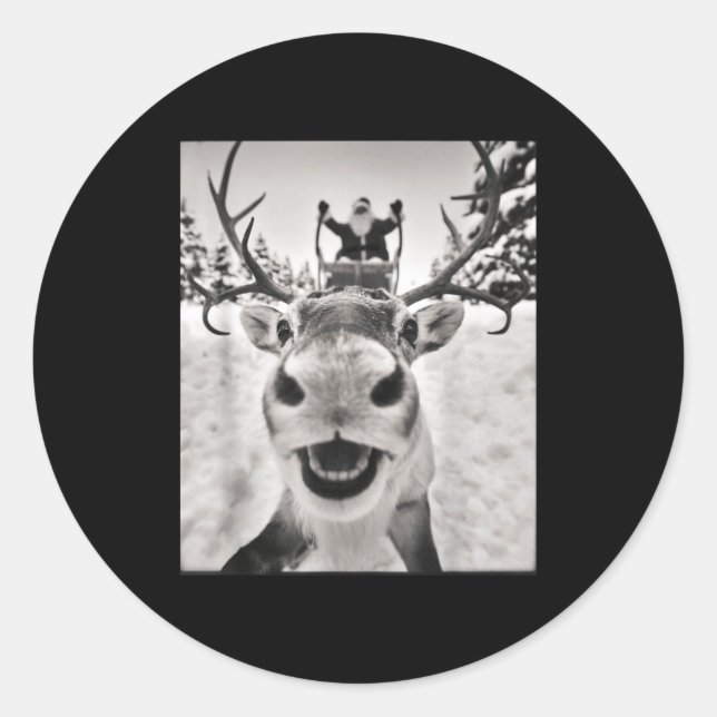 Funny Reindeer Selfie Christmas Santa Funny Kids  Classic Round Sticker (Front)