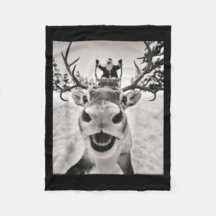 Funny Reindeer Selfie Christmas Santa Funny Kids  Fleece Blanket