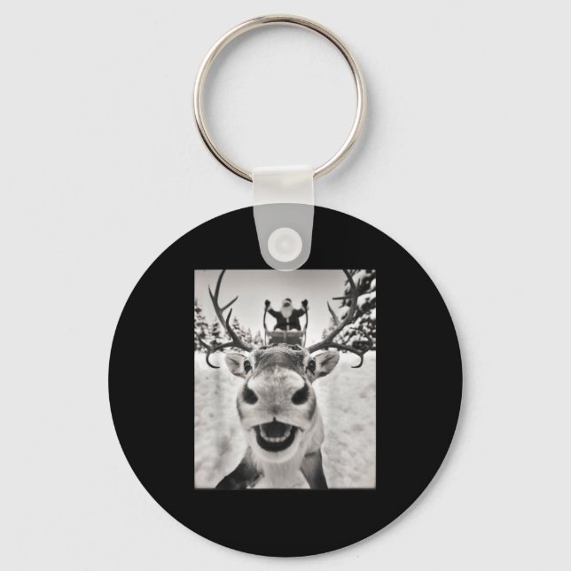 Funny Reindeer Selfie Christmas Santa Funny Kids  Key Ring (Front)