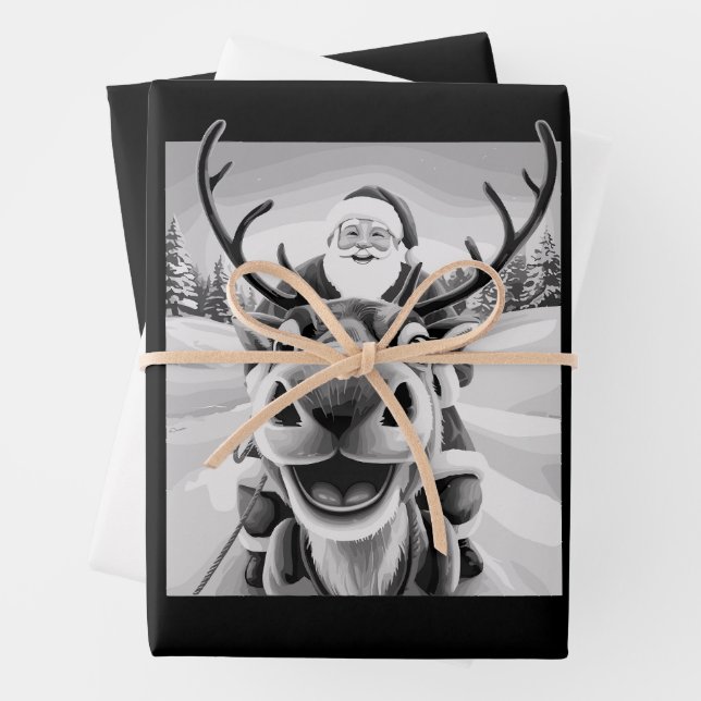 Funny Reindeer Selfie Christmas Santa Wrapping Paper Sheet (In situ)